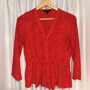 Banana Republic - 1/4 Sleeve, Button-down Blouse, Polkadot Print - Size S